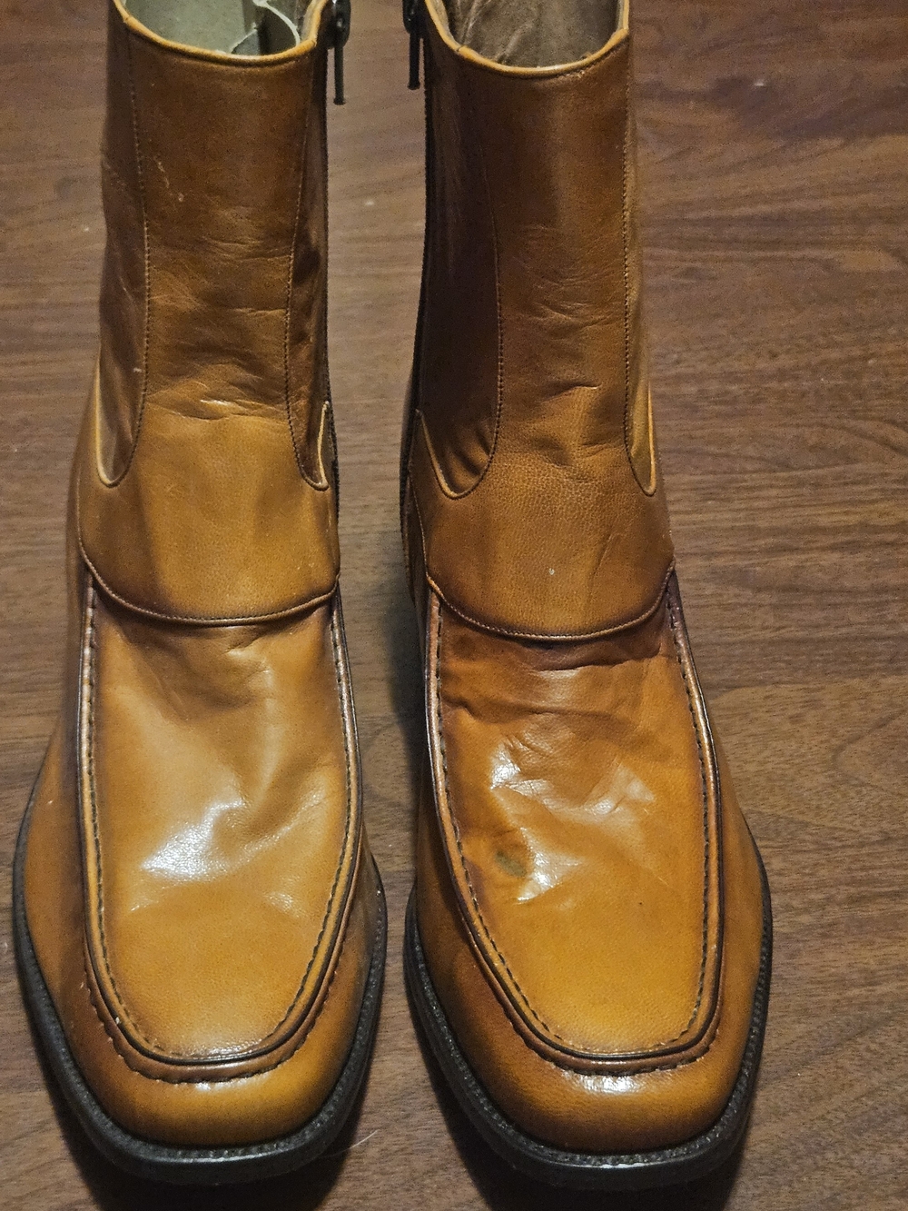 VINTAGE Men's Tan Leather Chukka Boots with Zip Detail